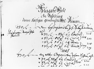 Extrait du paiement de salaire de J.S. Bach pour 1708-09 (plume sur papier) - German School
